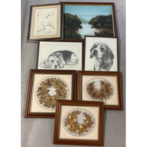 1390 - A collection of assorted framed pictures and prints, mostly glazed. To include oil painting on canva... 