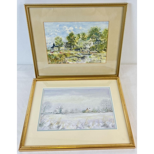 1392 - 2 small framed & glazed watercolours. After Robert Gallon 'A Canal Bridge' together with a winter la... 