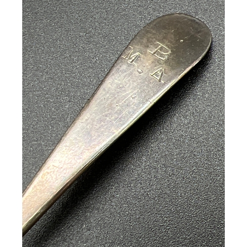 1164 - 4 Georgian Bateman teaspoons with engraved B.M.A. initials to handles. Hallmarks to backs for Peter,... 