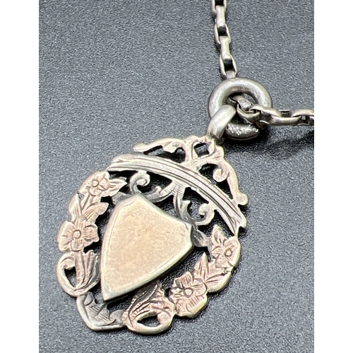 1167 - 2 antique silver fob medallions on a white metal 16 inch belcher chain with white metal Albert. Both... 