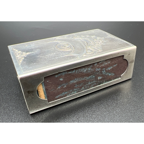 1168 - A vintage Art Nouveau style Dutch silver match box holder with floral detail to both sides and empty... 