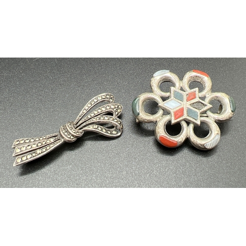 Sterling Silver Bow Marcasite Stone Brooch