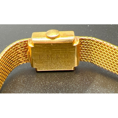 1154 - A vintage 18ct gold ladies cocktail watch by The International Watch Co. Mesh bracelet strap with cl... 