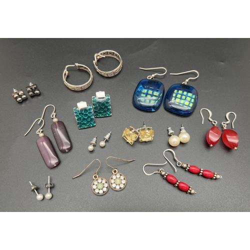 1064 - 12 pairs of vintage earrings to include Murano glass, enamelled and gemstone examples.