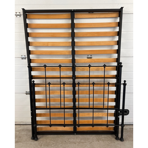 1402 - A modern black metal double bed frame, in 3 sections.