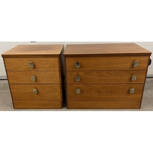 1415 - 2 Stag mid century 3 drawer chests with metal knob handles. Largest approx. 64cm tall x 81.5cm wide.