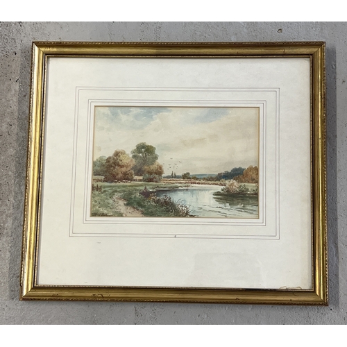 1385 - A framed and glazed watercolour of a river scene with cows, by W.H. Harper, signed to bottom left. F... 