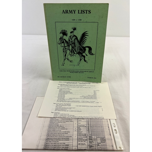 39 - Army Lists 1420 - 1700 book, for use with Wargames Research Group Wargames rules. By George Gush, Ma... 