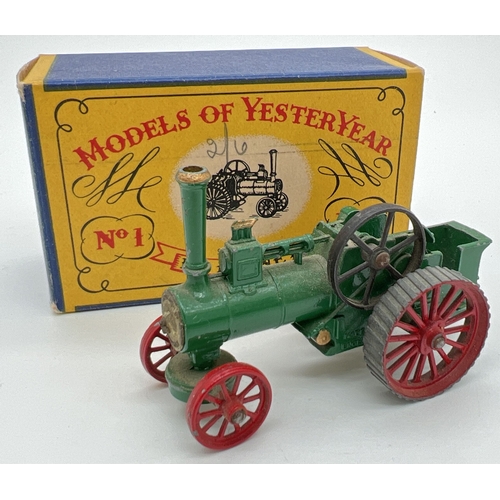 Vintage boxed Matchbox Y-1 Allchin Traction Engine, No. 1 Models of Yesteryear from Lesney 1956 - 62. Both box and diecast model in very good condition - slight paint chips to front wheels.