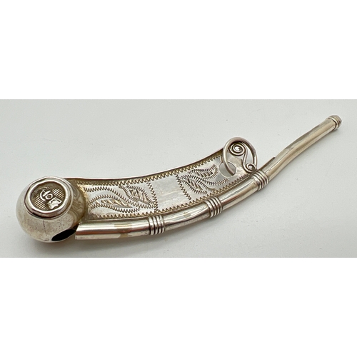 1224 - An early Victorian silver Nautical bosun's whistle/boatswains call with engraved foliate design. Hal... 