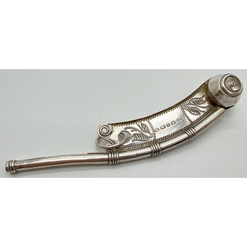 1224 - An early Victorian silver Nautical bosun's whistle/boatswains call with engraved foliate design. Hal... 