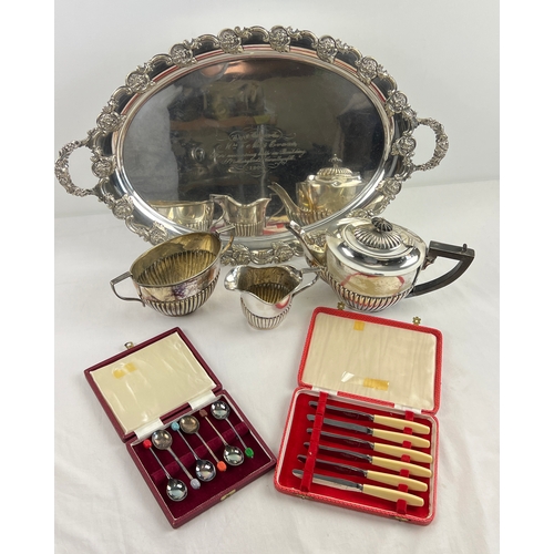 A collection of assorted vintage silver plated tea ware and boxed ...