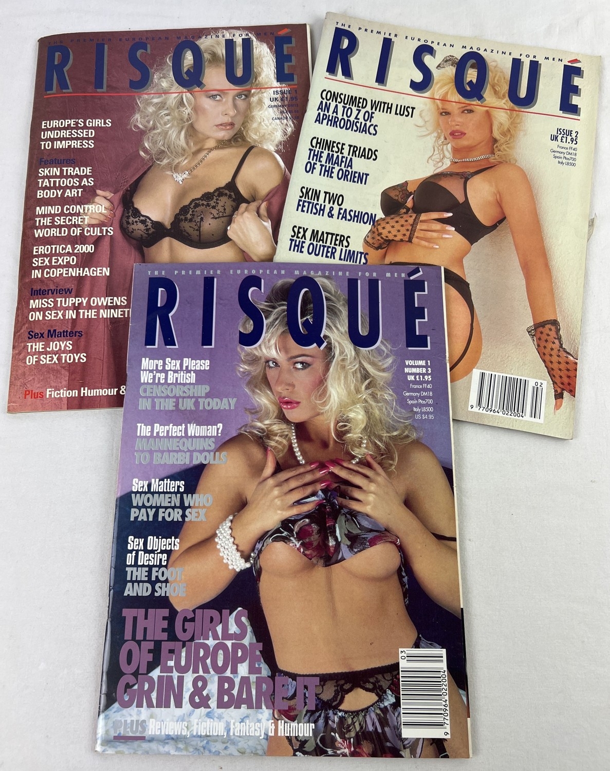 First 3 issues, Volume 1 No.s 1-3 of Risque, adult erotic magazine from  1992.