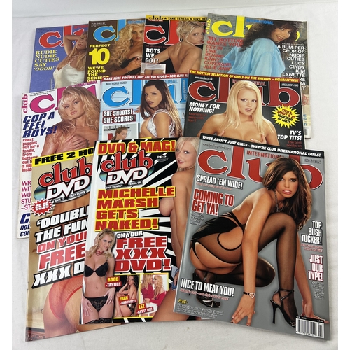 112 - 10 assorted issues of Club International, adult erotic magazine to include 2 issues of Club DVD.