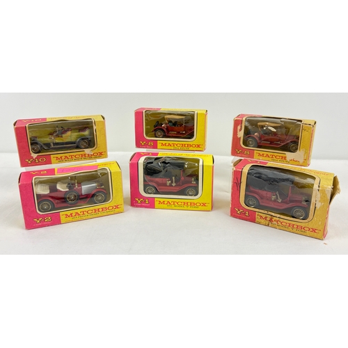 1285 - 6 boxed Matchbox die cast Models Of Yesteryear cars. 2 x Y-1 911 Model T Ford, Y-2 1914 Prince Henry... 