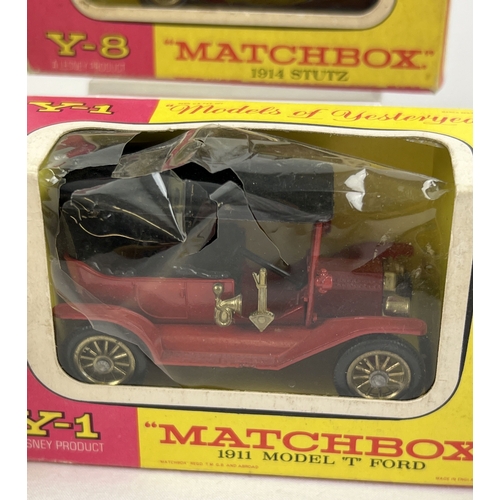 1285 - 6 boxed Matchbox die cast Models Of Yesteryear cars. 2 x Y-1 911 Model T Ford, Y-2 1914 Prince Henry... 