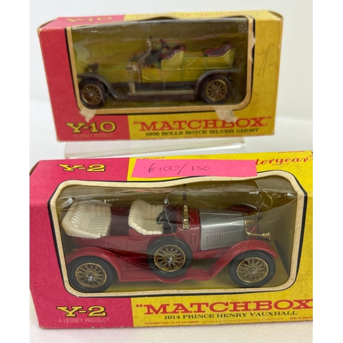 1285 - 6 boxed Matchbox die cast Models Of Yesteryear cars. 2 x Y-1 911 Model T Ford, Y-2 1914 Prince Henry... 