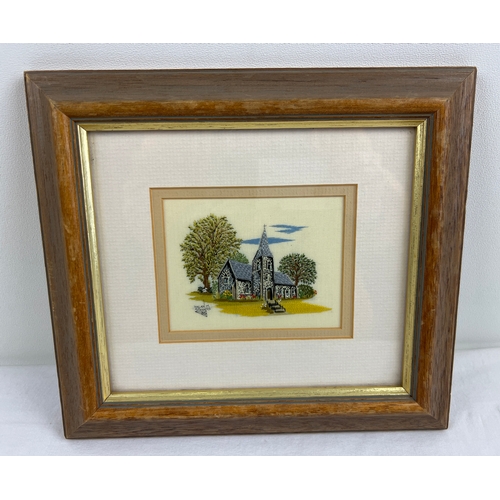 1334 - A framed and glazed limited edition hand embroidered picture of St. Peter's Church #2169. Frame size... 