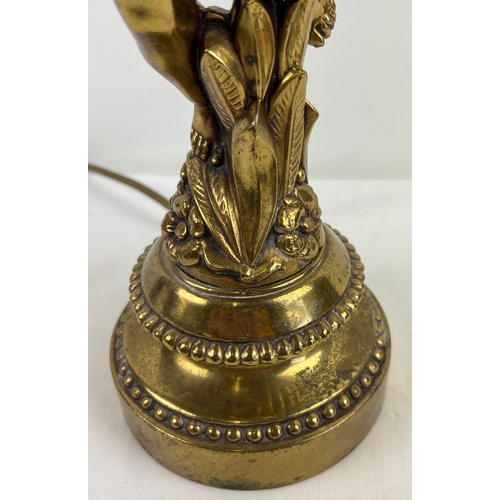 1336 - A vintage French gilt cast metal cherub table lamp. With stepped style base and floral detail. Appro... 