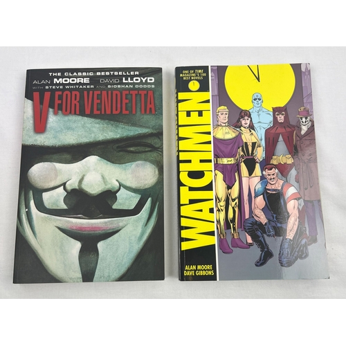 1261 - 2 x Titan Books graphic novels from Alan Moore. Watchmen illustrated by Dave Gibbons together with V... 