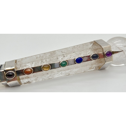 1306 - A clear quartz polished healing Chakra wand with clear quartz sphere to top and various semi preciou... 