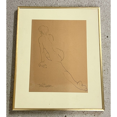 1343 - Toni Hayden, Suffolk artist - nude ink sketch, signed to lower left. Framed & glazed, frame size app... 