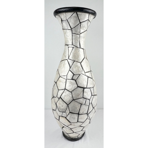 1319 - A very large floor standing vase with mosaic effect shell detail. Approx. 79cm tall.