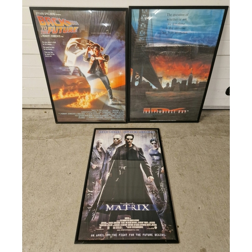 1344 - 3 framed & glazed movie posters to include Back to the Future, The Matrix and Independence Day. Appr... 