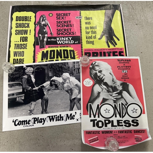 270 - 3 modern reprint film posters for adult films. To include Mondo Topless and Come Play With Me. Large... 