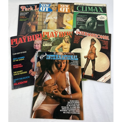 7 - 8 assorted vintage 1970's adult erotic magazines to include Playbirds, New QT, Club International, P... 