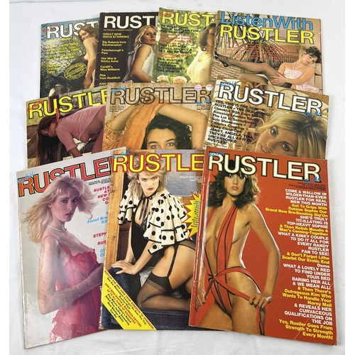 98 - 10 vintage 1970's & 80's issues of Rustler, adult erotic magazine, to include Listen with Rustler.