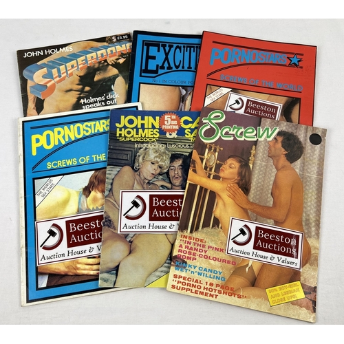 216 - 6 assorted vintage 1970's hardcore colour photographic adult magazines to include John Holmes Superd... 