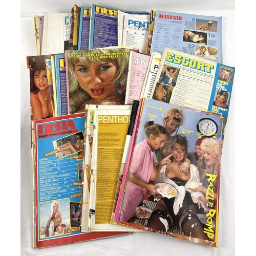 250 - A quantity of 35 assorted adult erotic magazines with covers missing or cut. To include Mayfair, Pen... 