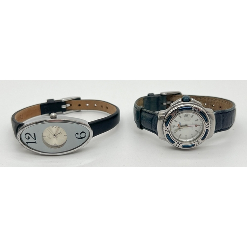 1176 - 2 womens wristwatches. An Ellesse 1115256 watch with date function window, blue leather strap and ro... 