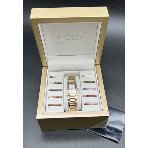 1167 - A boxed ladies bracelet strap wristwatch by Rotary (LB02423/41) with inter changing crystal set side... 