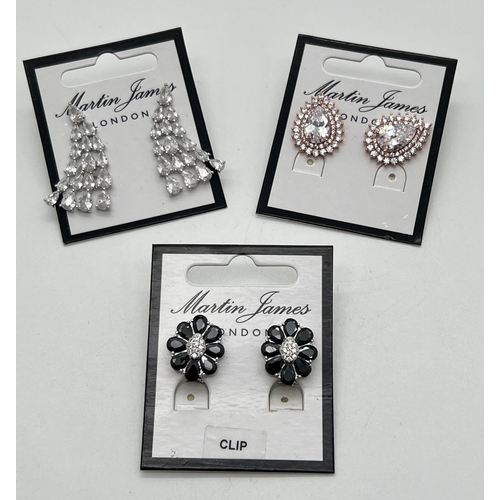 1065 - 3 pairs of new stone set pierced and clip on earrings by Martin James, London. All with original pac... 