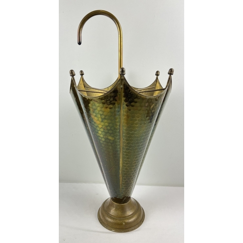 1198 - A vintage mid century brass umbrella shaped stick stand with interior dividers. Approx. 63cm tall.