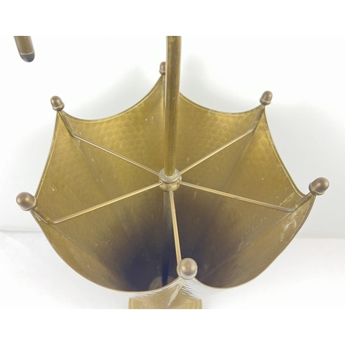 1198 - A vintage mid century brass umbrella shaped stick stand with interior dividers. Approx. 63cm tall.