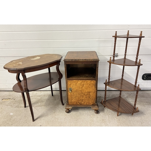 1367 - 3 small vintage items of furniture. An Edwardian 2 tier occasional table with shaped legs and top (w... 