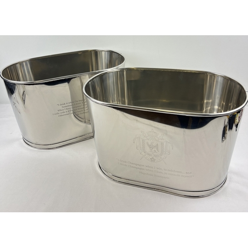 1201 - A large pair of oval shaped Bollinger Champagne buckets with engraved details to sides. One side is ... 