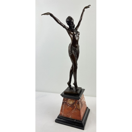 1202 - An Art Deco style bronze figurine of an exotic female dancer in Eastern attire - after Demetre Chapa... 