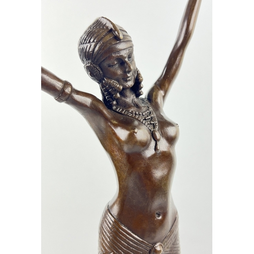 1202 - An Art Deco style bronze figurine of an exotic female dancer in Eastern attire - after Demetre Chapa... 