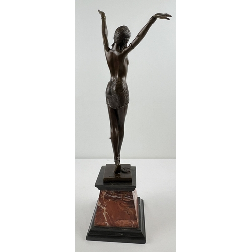 1202 - An Art Deco style bronze figurine of an exotic female dancer in Eastern attire - after Demetre Chapa... 