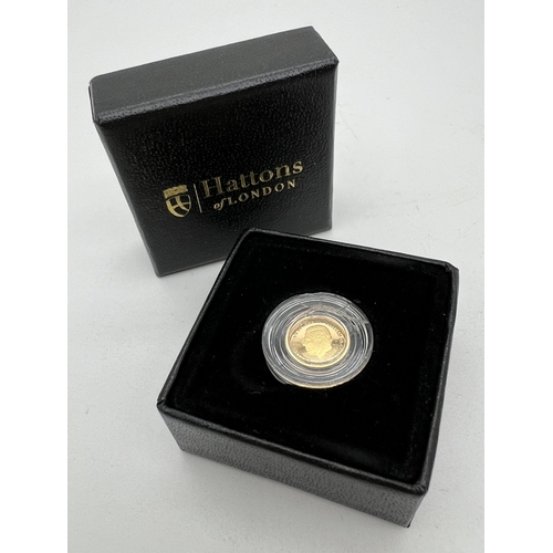 6 - A 2023 double sovereign head one eighth 24ct gold sovereign coin, in clear protective case. King Cha... 