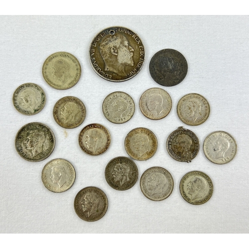 51 - A collection of Edward VII, George V and George VI silver coins. To include a 1904 One Florin (with ... 