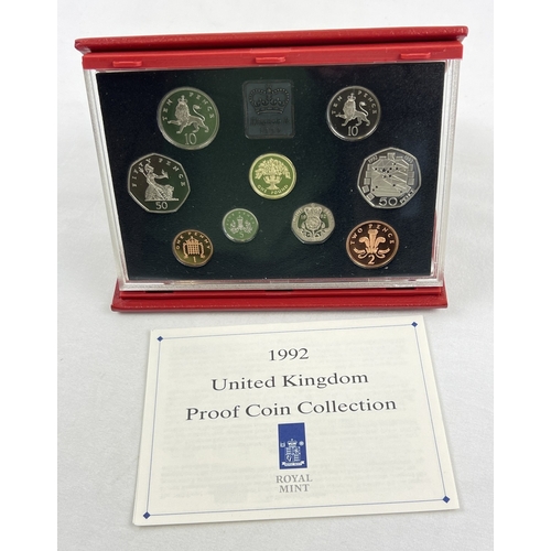 60 - A cased proof set of 1992 British coins by The Royal Mint. To include 1992-1993 dual dated European ... 