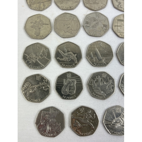 65 - A full set of 29 London 2012 Olympic 50p coins, in circulated condition.