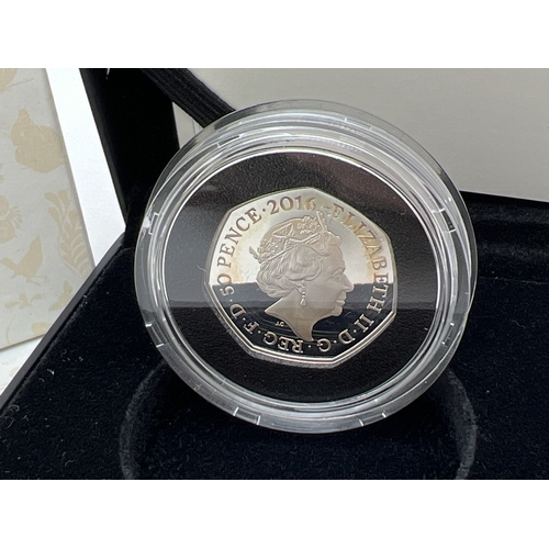 67 - A boxed 150th Anniversary of Beatrix Potter 2016 silver proof 50p coin in clear capsule, by The Roya... 