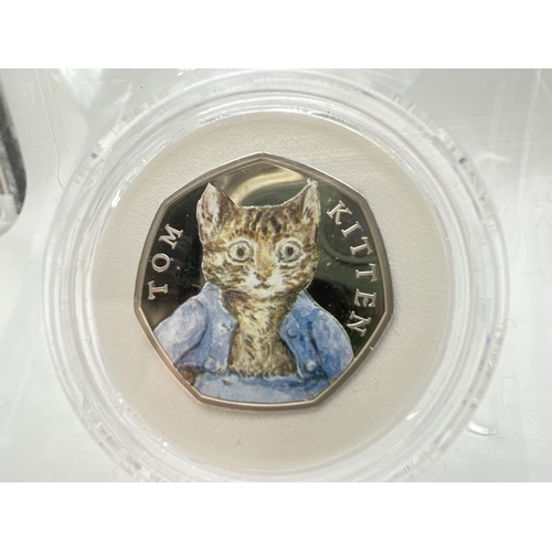 71 - A boxed Royal Mint 2017 Beatrix Potter Tom Kitten silver proof 50p coin with colour detail to revers... 