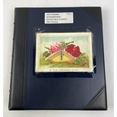 227 - A folder containing approx. 174 assorted Victorian & Edwardian greetings cards in plastic display sl... 